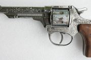 Vintage 60s Metal Cap Gun Firecracker Pistol, Wooden Handle