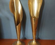 A Fabulous Pair of Rare Antique/Vintage Brass Arts & Crafts Style "Calla Lily" or "Trumpet" Vases with Hand-Beaten Repousse Finish  - Priced as a Pair, But Can be Sold Separately
