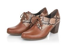 Rieker Antistress Brown & Snakeskin Lace-Up Heeled Oxfords Size 41