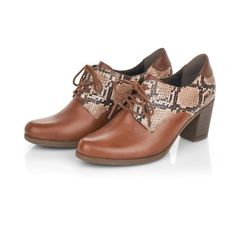 Rieker Antistress Brown & Snakeskin Lace-Up Heeled Oxfords Size 41