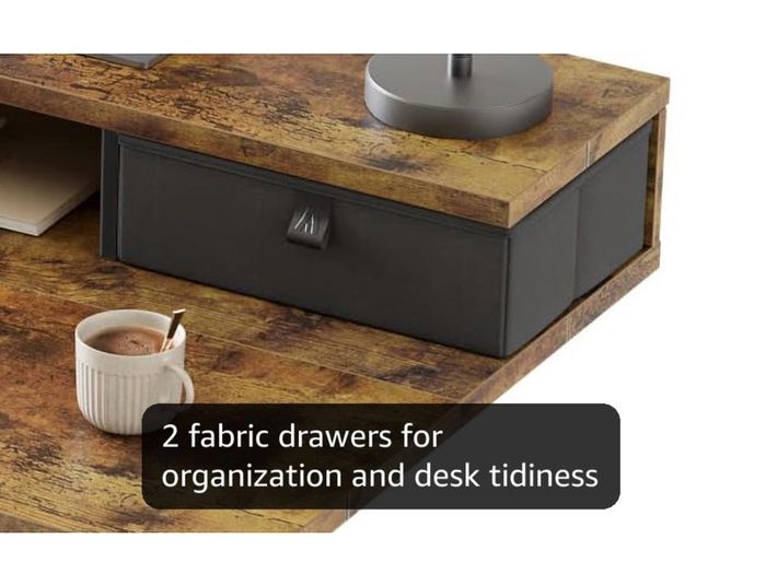 Electric Adjustable Height Desk, with 2 Fabric Drawers, 120x60cm 72-116cm Height, Stable Sit-Stand Standing Desk w. 2 Memory Buttons, Computer Desk for Home Office, 2 pcs Desktops, Brown