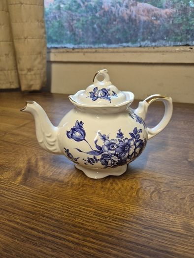 Vintage Arthur Wood & Son Blue & White Tea Pot Made in Staffordshire, England