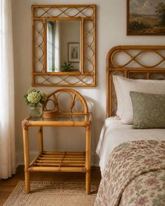 Vintage Wicker Table and Mirror