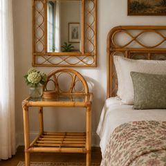 Vintage Wicker Table and Mirror