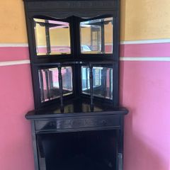 Black painted corner display cabinet with mirrors