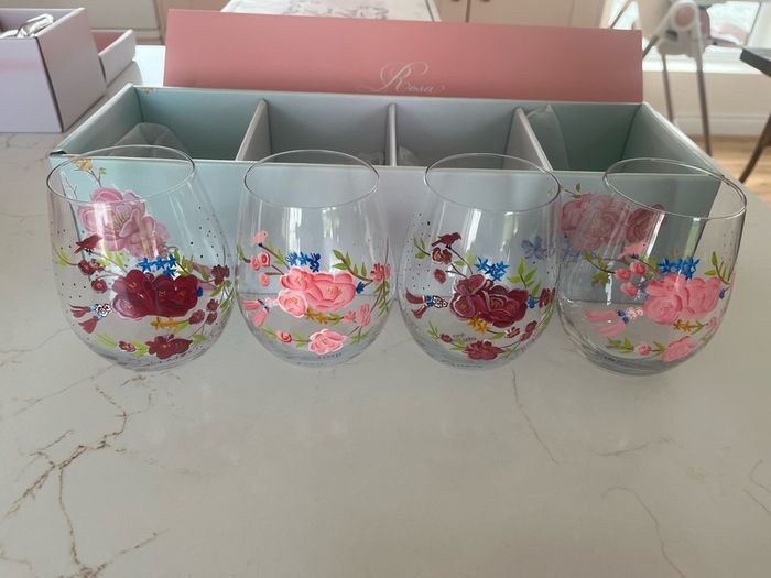 Rosa Belle stemless wine glasses