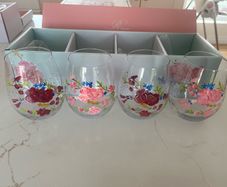 Rosa Belle stemless wine glasses