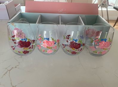 Rosa Belle stemless wine glasses