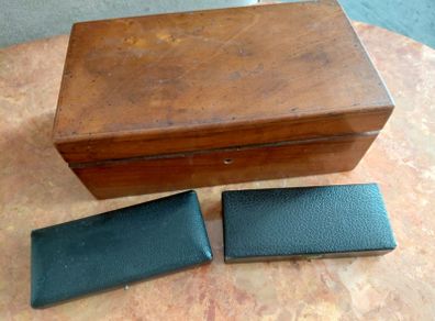 Antique set of architectural drawing instruments in original boxes plus extras in a lovely walnut wooden box