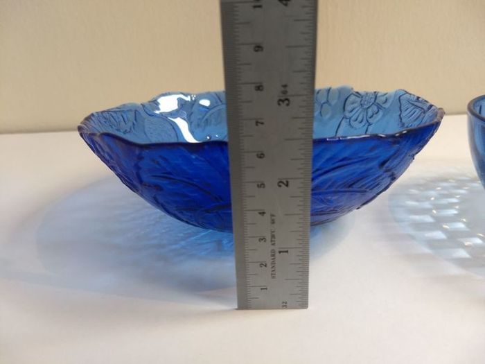 Two Blue Pressed Glass and Molded Glass Nibbles Dishes for Sale as a Pair, in Excellent Condition.