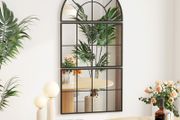 Arched wall mirror window-style wall mirror 3-piece set metal frame 76 x 43 cm black