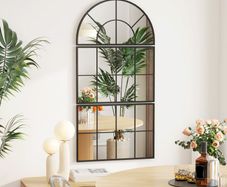 Arched wall mirror window-style wall mirror 3-piece set metal frame 76 x 43 cm black