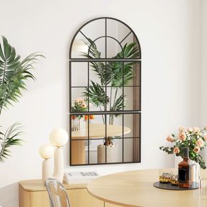Arched wall mirror window-style wall mirror 3-piece set metal frame 76 x 43 cm black