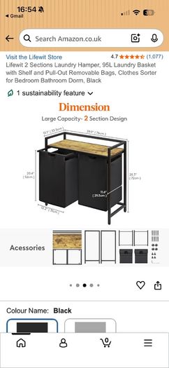 Laundry Hamper 2 Sections 95L