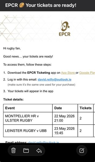 2 x EPCR Champions Cup Finals Tickets - Golden Package