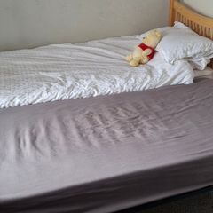 Single bed coverts to double.