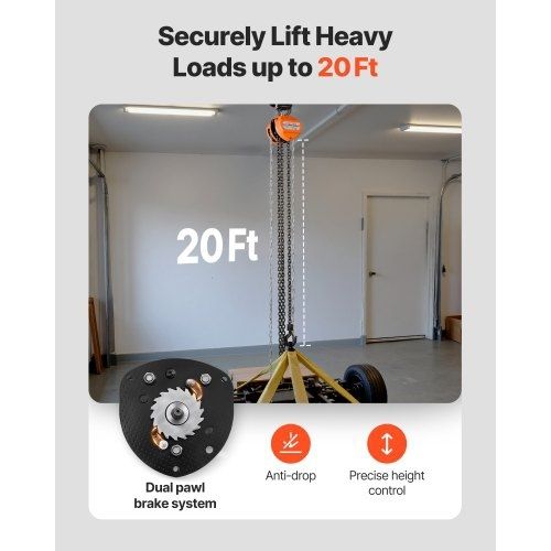 Hand Chain Hoist, 1 Ton Capacity, Manual Chain Block with Upgrade G80 Galvanized Chain, 6 m Lifting Height, Heavy Duty Pulley Hoist for Garage
