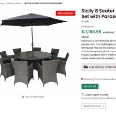 Sicily 8 Seater Rattan garden furniture set with Parasol and tempered glass top