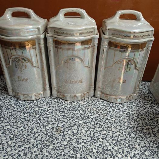 Vintage set of 6 Vintage German pre-war Lustreware kitchen storage jars
