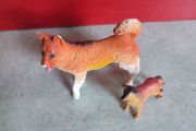 Vintage unknown maker Large hard rubber plastic 2 Collie Dogs Orange yellow white