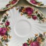 VTG Washington Ironstone Pottery English Rose 3 Saucers Plate Floral Gilt Image 2