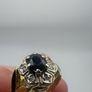 Antique 18ct Gold Diamond and Sapphire Ring Custom Crown Design - 6 Diamond cluster and Large Dark Blue Rare Sapphire - Beautiful Crown Design Image 3