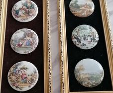 vintage Staffordshire fine ceramics   in brown  velvet and old frames  size in photos