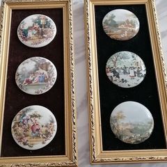 vintage Staffordshire fine ceramics   in brown  velvet and old frames  size in photos