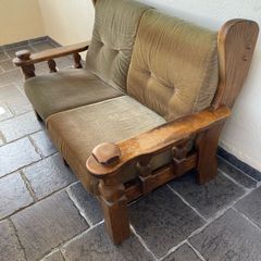 Vintage 2-seater wooden sofa