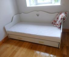 Kids Beds. White wooden storage bed. Excellent cond. Mattress included.