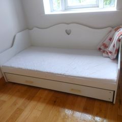 Kids Beds. White wooden storage bed. Excellent cond. Mattress included.