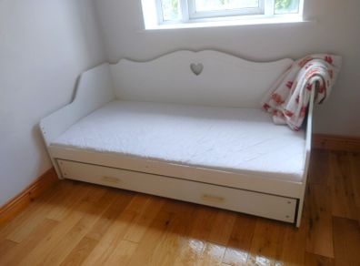 Kids Beds. White wooden storage bed. Excellent cond. Mattress included.