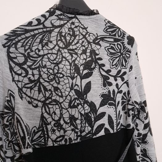 Bai Amour Vintage Black Grey Floral Lace Detail Ruffle Tiered Knit Dress 10-12UK/38-40EU