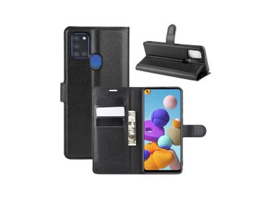 For Samsung Galaxy A21s Wallet Case Cover Flip Book PU Leather Holder Card Slots Black - FHT28SMK1