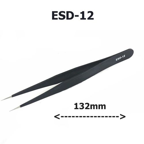 ESD Safe Anti-Static Stainless Steel Tweezers Electronic Repair Precision Tools ESD-12
