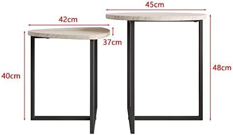 Round Coffee Table Set of 2,Small Coffee Table Living Room Tables,Metal Frame with Wood Side Table,Sofa Tea Table for Small Space/Living Room/Bedroom,Stacking Side Tables,Black + OAK