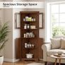 170cm Tall Corner Storage Cabinet, 5-Tier Farmhouse Corner Cabinet for Living Room,2 Wooden Doors,2 Glass Door and 5 Shelves,Space Saving Freestanding Sideboard for Home,Kitchen,Brown Image 5
