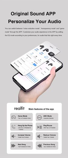Realfit F3 ANC Active Noice Cancellation Bluetooth Earphones ENC Call HIFI Stereo Superb Bass Wireless Earbuds Sport Gaming