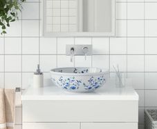 Countertop Basin White and Blue Round 41x14 cm Ceramic
