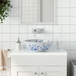 Countertop Basin White and Blue Round 41x14 cm Ceramic