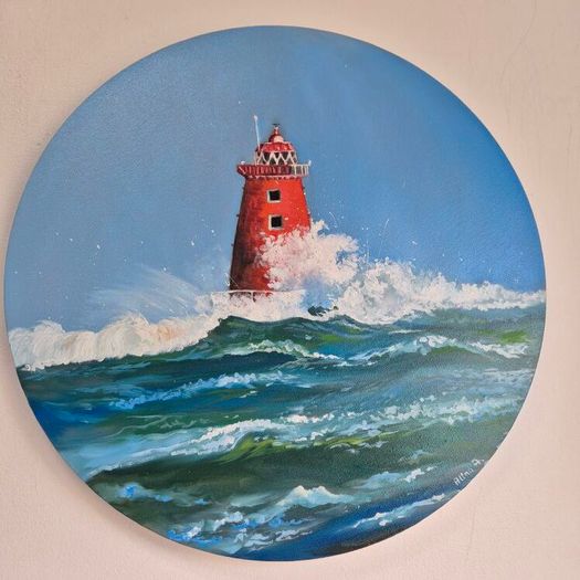 Storm Bram at Poolbeg Lighthouse | Oil Painting on canvas
