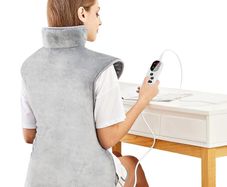 Electric Heating Pad for Back Neck Shoulders Pain Relief, XL 60x100cm Soft Flannel Wrap, Waist Strap, Fast Heat Hot Therapy 6 Heat Settings, Auto-Off Timer, Machine Washable, UK Plug, Grey