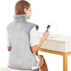 Electric Heating Pad for Back Neck Shoulders Pain Relief, XL 60x100cm Soft Flannel Wrap, Waist Strap, Fast Heat Hot Therapy 6 Heat Settings, Auto-Off Timer, Machine Washable, UK Plug, Grey