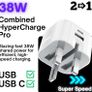 USB C and USB Plug, 38W Charging Adapter, 3 Pin UK Mains, Foldable, Travel, Super Fast Charger, for iPhone 16, 15, 14, 13, 12, 11 Pro Max, XS, XR, 8, SE, iPad, Samsung, Google Pixel, Multi-Device, PD Image 2