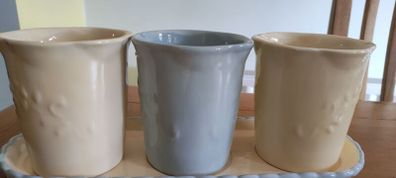 NEW HOMCO Home Interiors Country Inn Collection Quality Planters Pot Trio & Tray