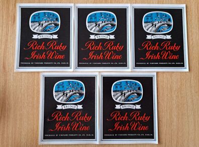 Lot of 5  vintage rich Ruby Irish wine labels