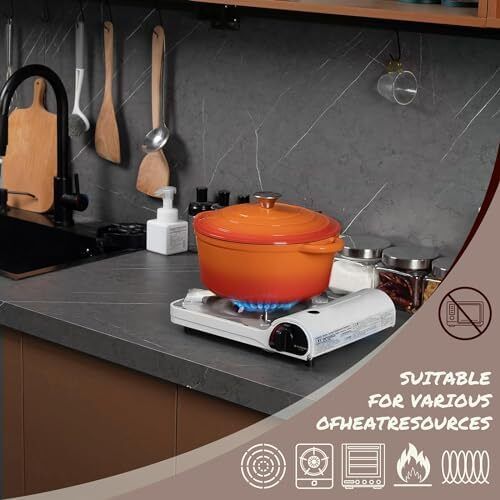 Enamelled Cast Iron Round Casserole Pot With Lid Non-stick Dutch Oven Cookware for Braising, Stews, Roasting, Bread Baking