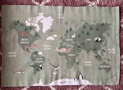 H&M World Map Cotton Rug 90cm x 135cm - As New