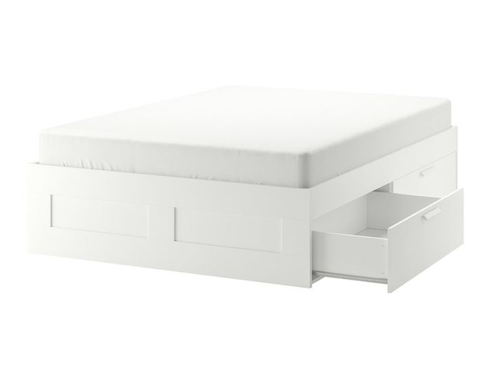 King Size bed frame with queen mattress (damaged drawers)