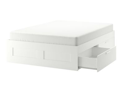 King Size bed frame with queen mattress (damaged drawers)